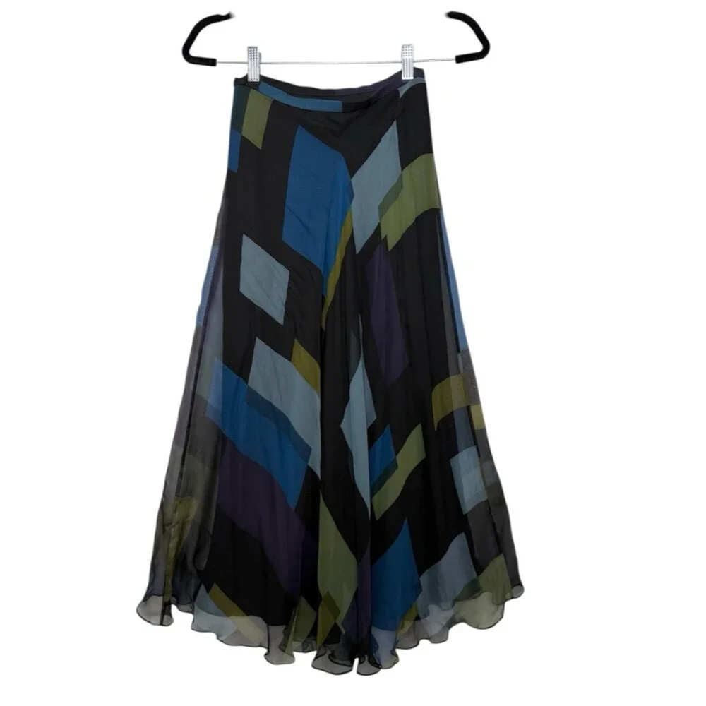 Dana Buchman‎ Silk Midi Skirt Geometric Print Petite 2 NWT A Line